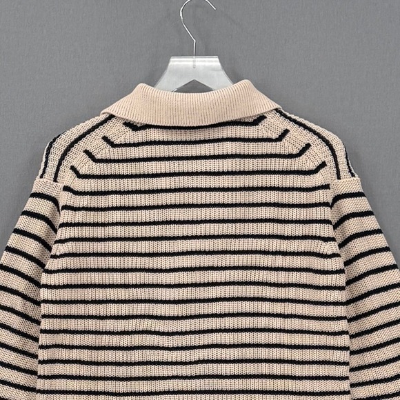 J CREW Relaxed Collared Sweater in Stripe Womens XS Cream Black Polo Preppy - Picture 4 of 11